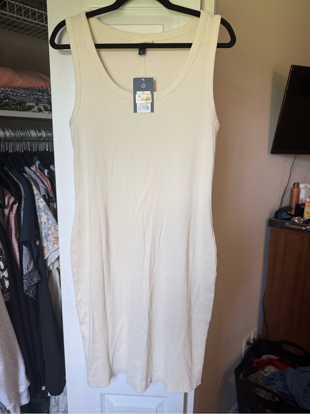 Universal Thread Cream Ribbed Tank Dress - Picture 2 of 6